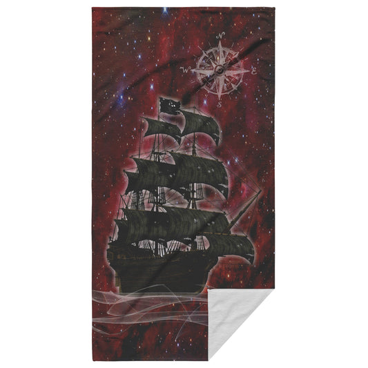 Pirate Ghost Ship Beach Towel - Burgundy