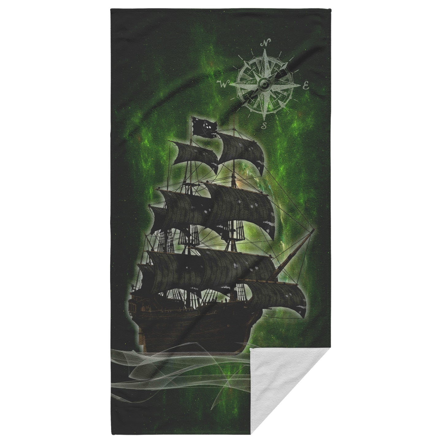 Pirate Ghost Ship Beach Towel - Green