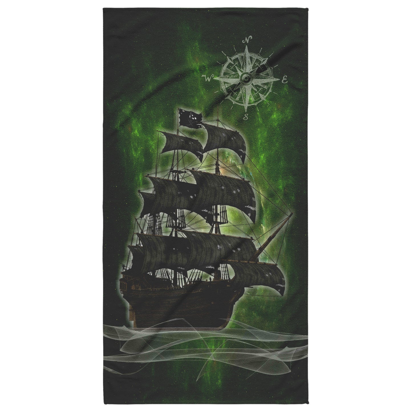 Pirate Ghost Ship Beach Towel - Green