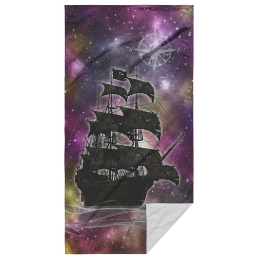 Pirate Ghost Ship Beach Towel - Purple-Yellow