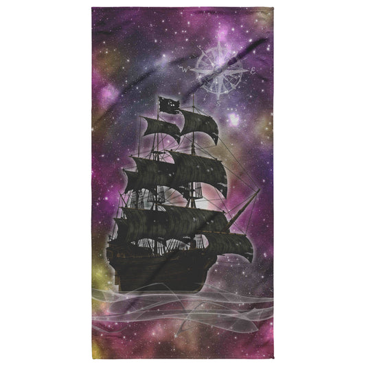 Pirate Ghost Ship Beach Towel - Purple-Yellow