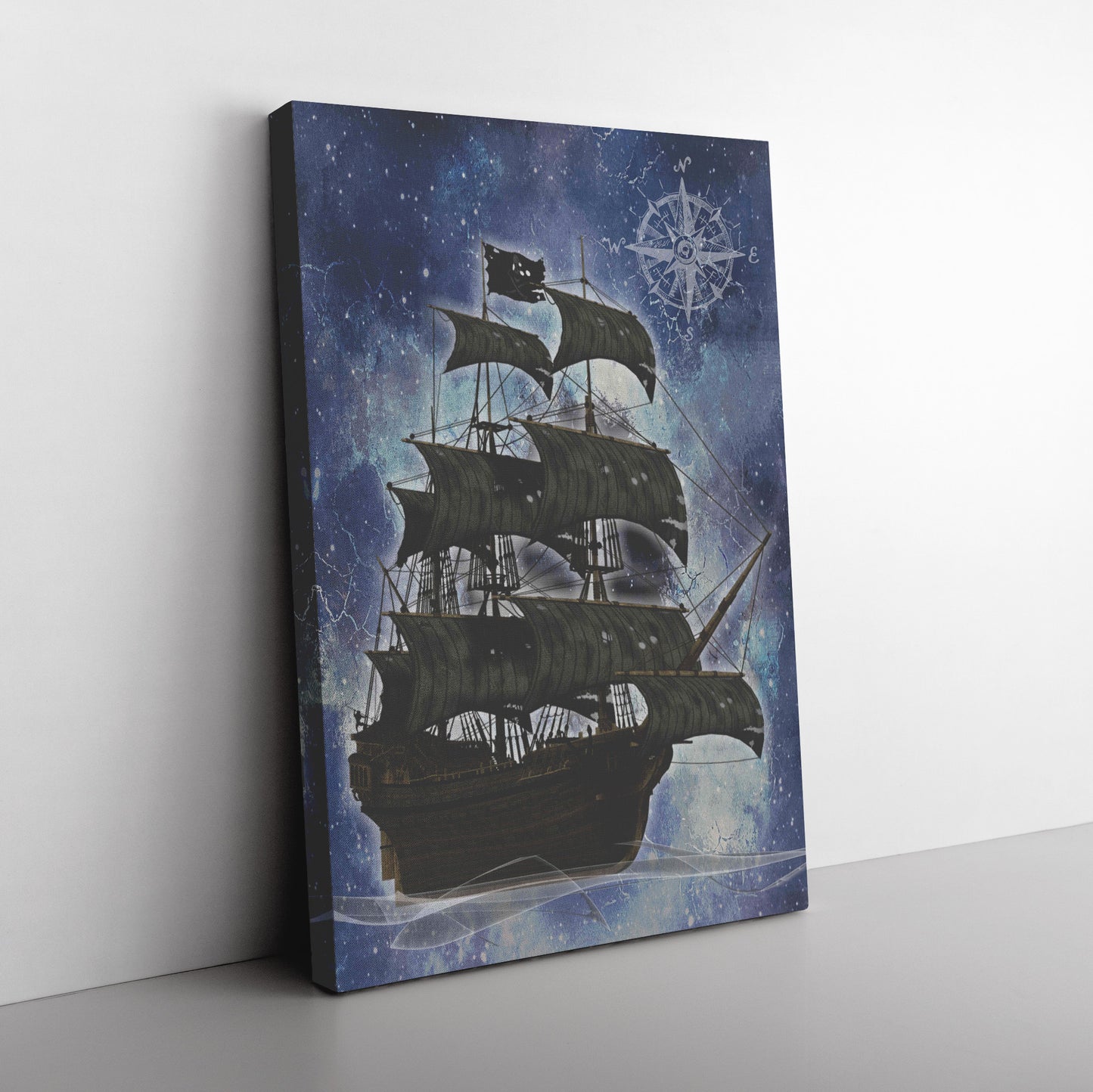 Pirate Ghost Ship Canvas Print - Blue-White