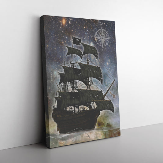 Pirate Ghost Ship Canvas Print - Blue-Yellow