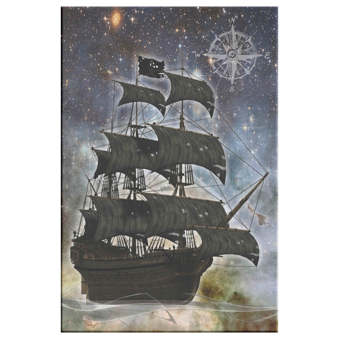 Pirate Ghost Ship Canvas Print - Blue-Yellow