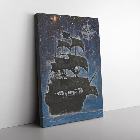 Pirate Ghost Ship Canvas Print - Blue