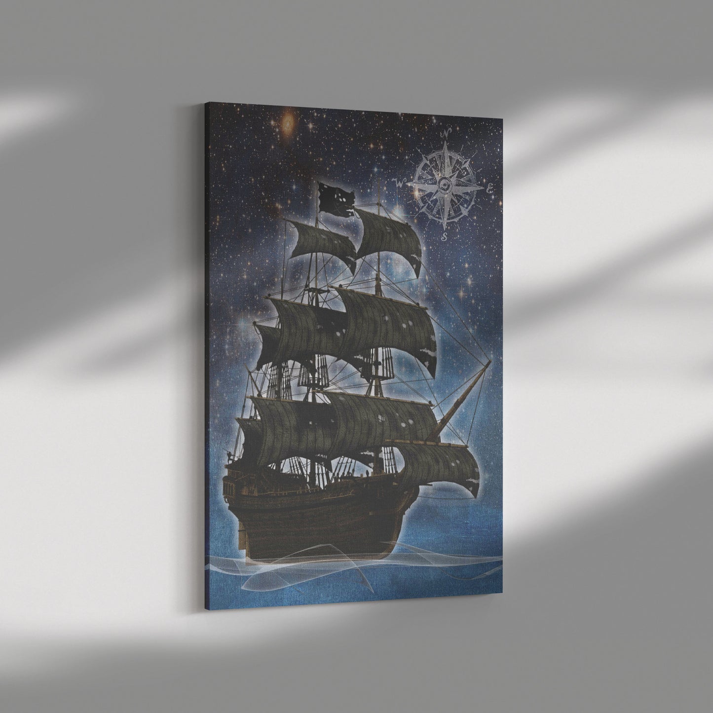 Pirate Ghost Ship Canvas Print - Blue