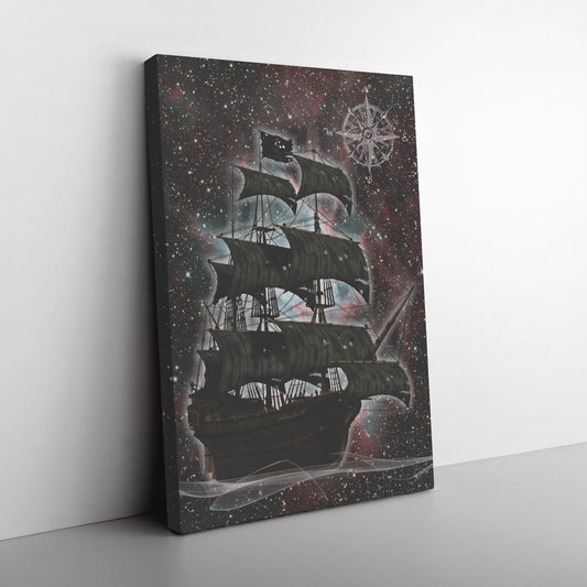 Pirate Ghost Ship Canvas Print - Green-Red