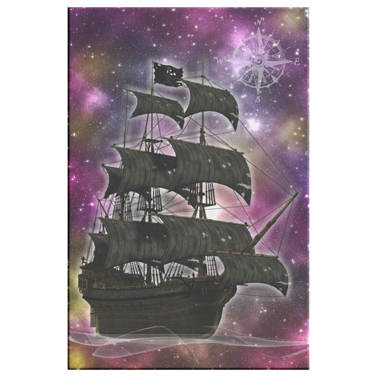 Pirate Ghost Ship Canvas Print - Purple-Yellow