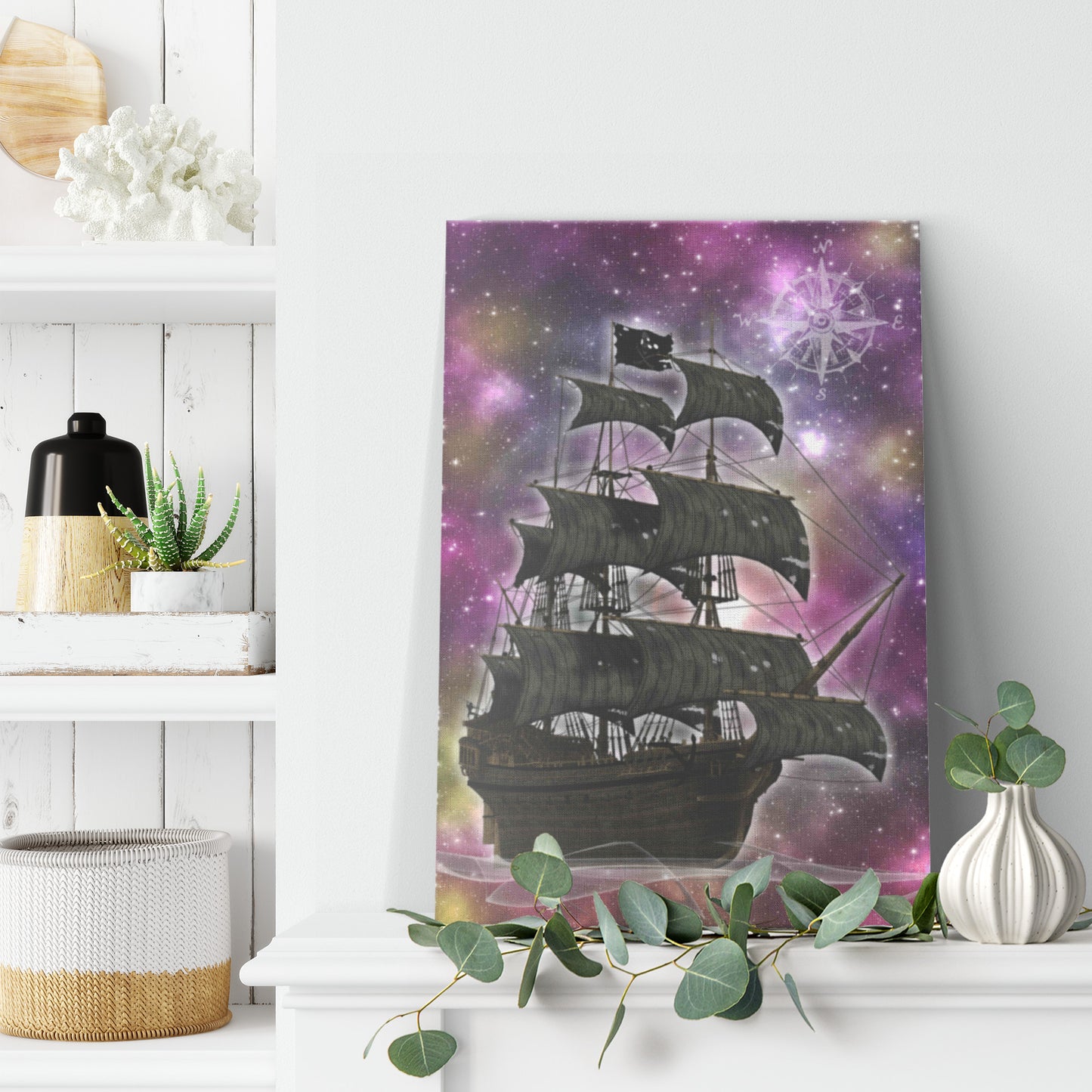 Pirate Ghost Ship Canvas Print - Purple-Yellow