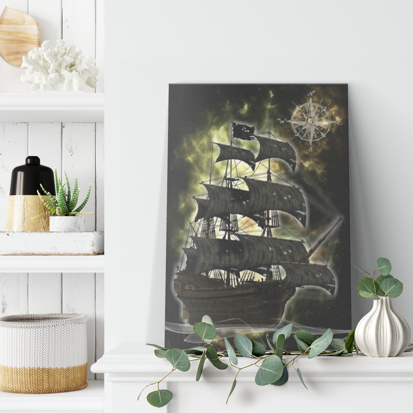 Pirate Ghost Ship Canvas Print - Yellow
