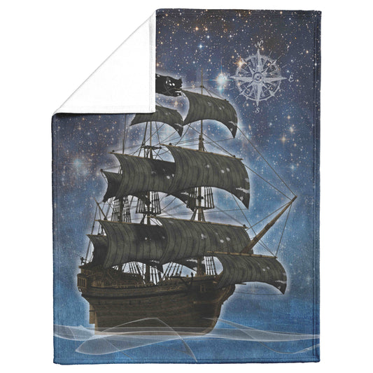 Pirate Ghost Ship Fleece Blanket - Blue