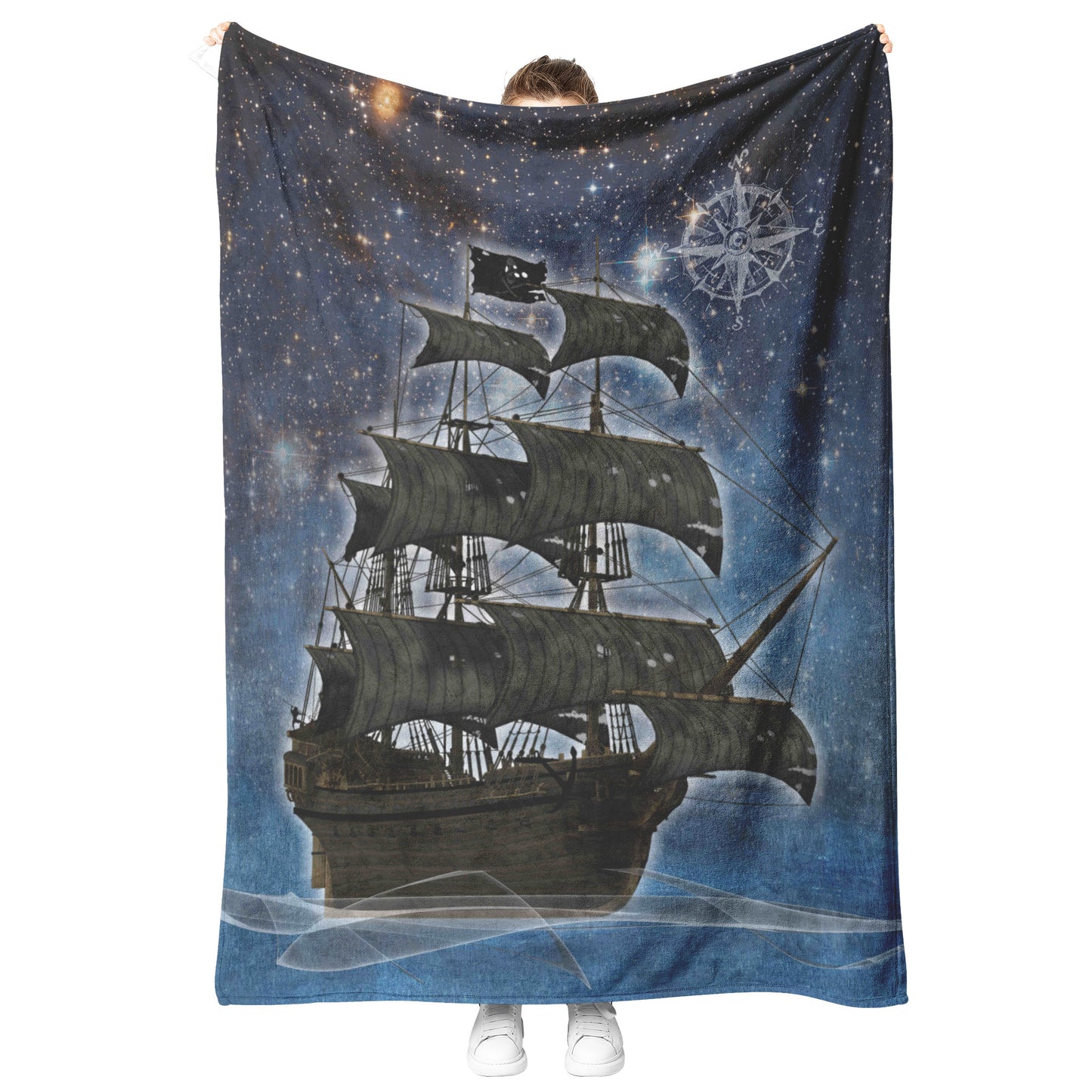 Pirate Ghost Ship Fleece Blanket - Blue
