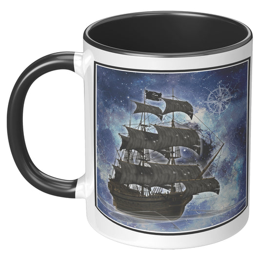 Pirate Ghost ship Accent Mug - Blue-White