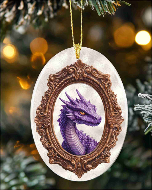 Purple Dragon Ceramic Holiday Ornament