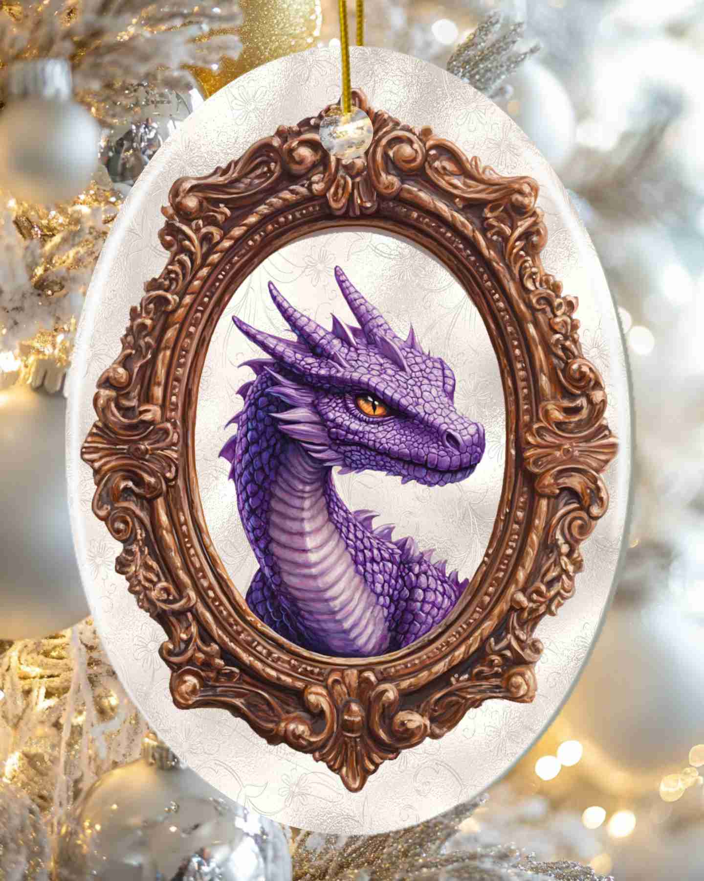 Purple Dragon Ceramic Holiday Ornament