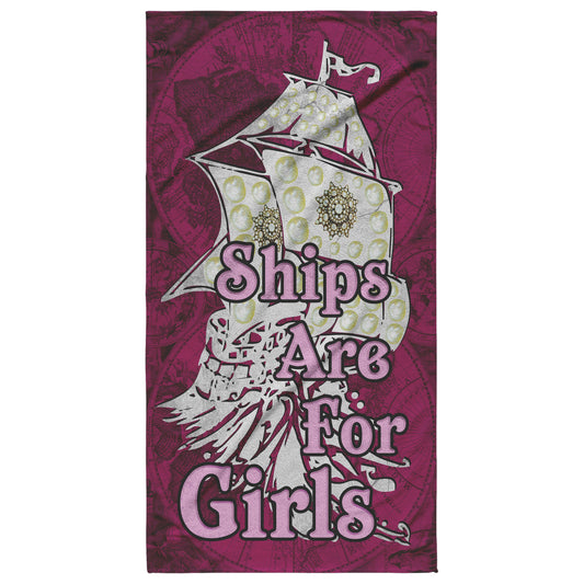 Ships Are For Girls Burgundy Beach Towel