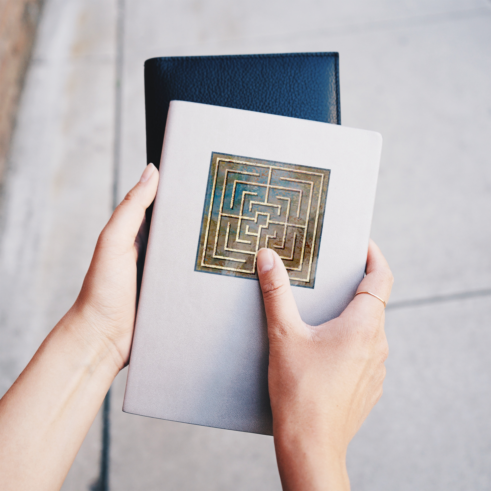 Square_Labyrinth_Sticker_WhiteSquareSticker_Notebook_Mockup.png