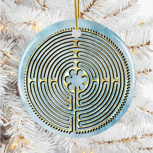 Light Blue Chartres Cathedral Labyrinth Christmas Ornament