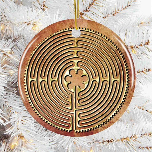 Brown Chartres Cathedral Labyrinth Christmas Ornament