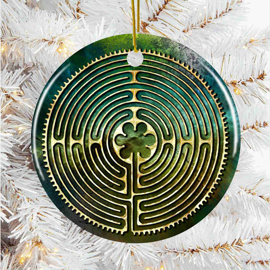 Green Chartres Cathedral Labyrinth Christmas Ornament