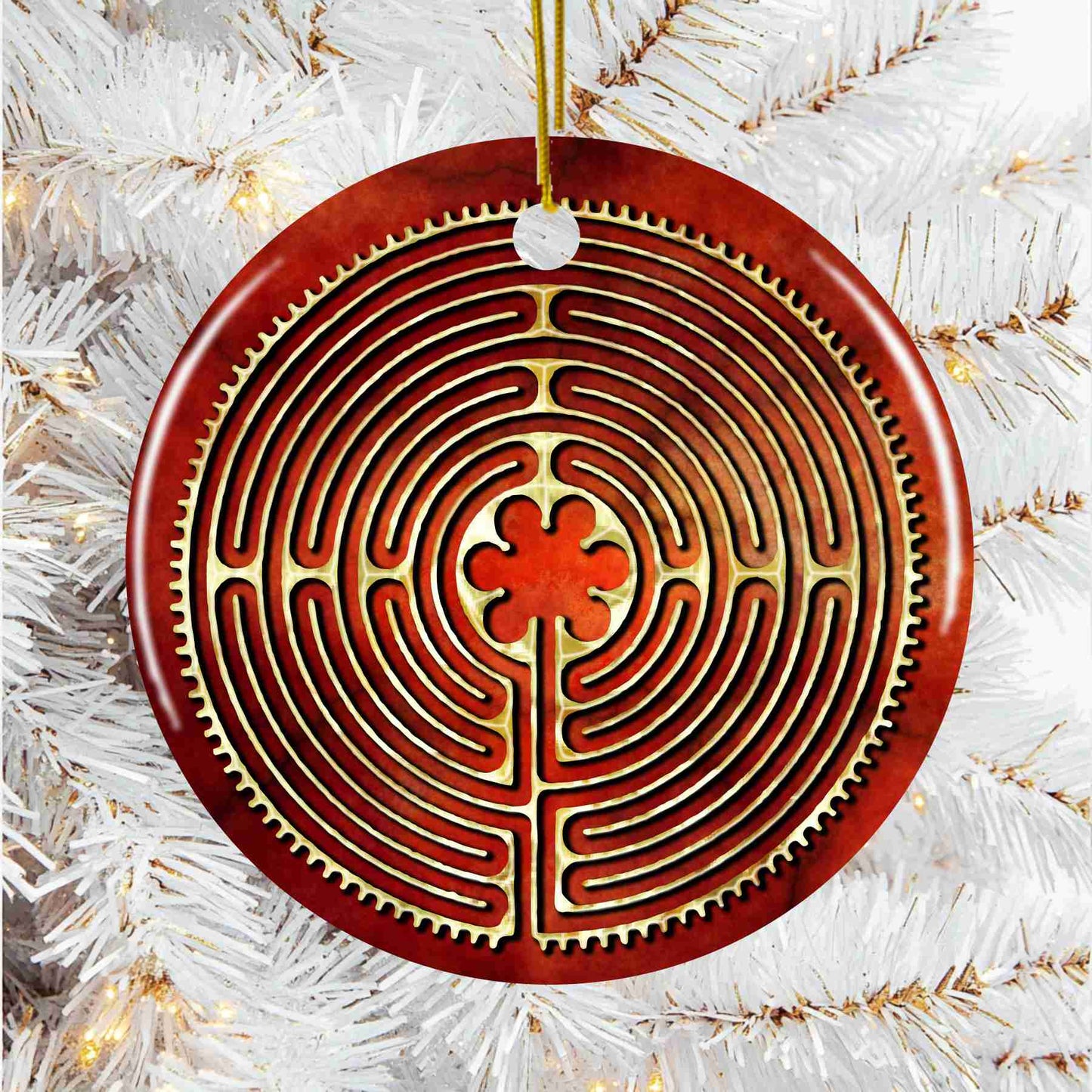 Orange Chartres Cathedral Labyrinth Christmas Ornament