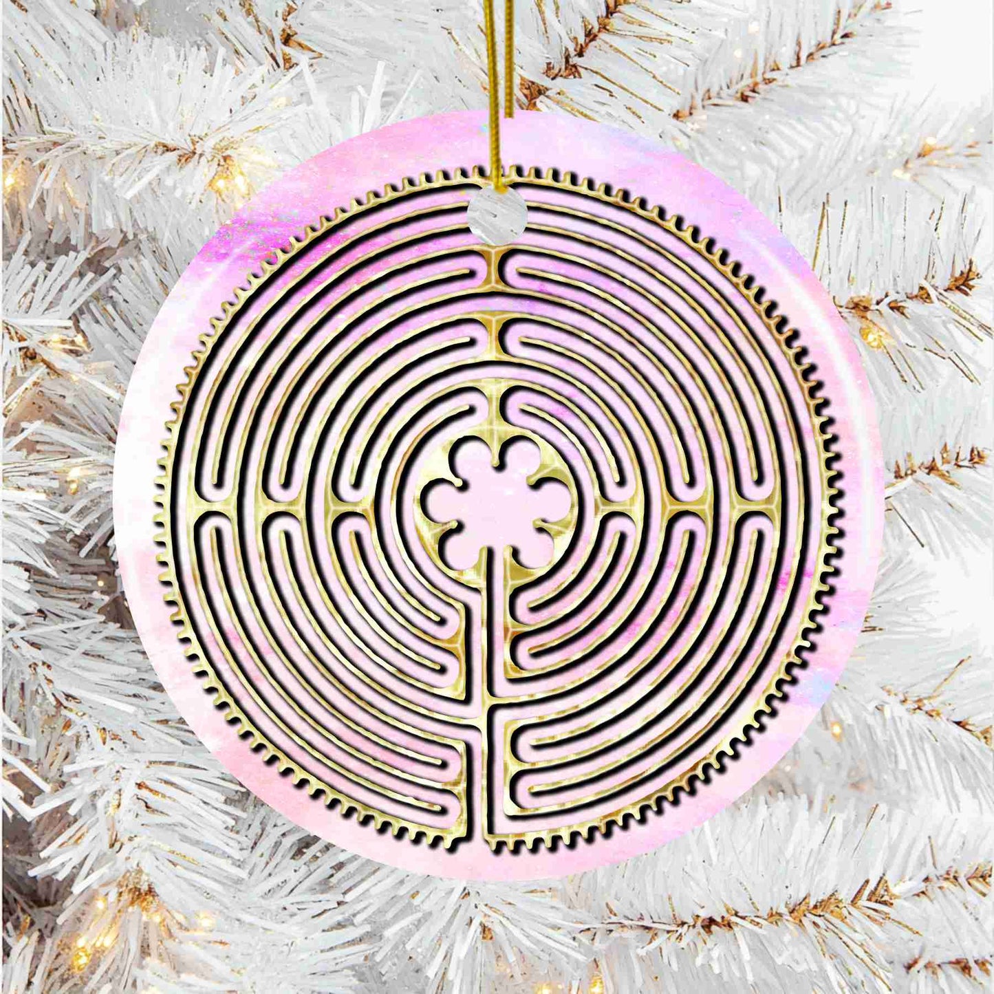 Pink Chartres Cathedral Labyrinth Christmas Ornament