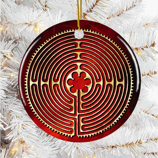 Red Chartres Cathedral Labyrinth Christmas Ornament