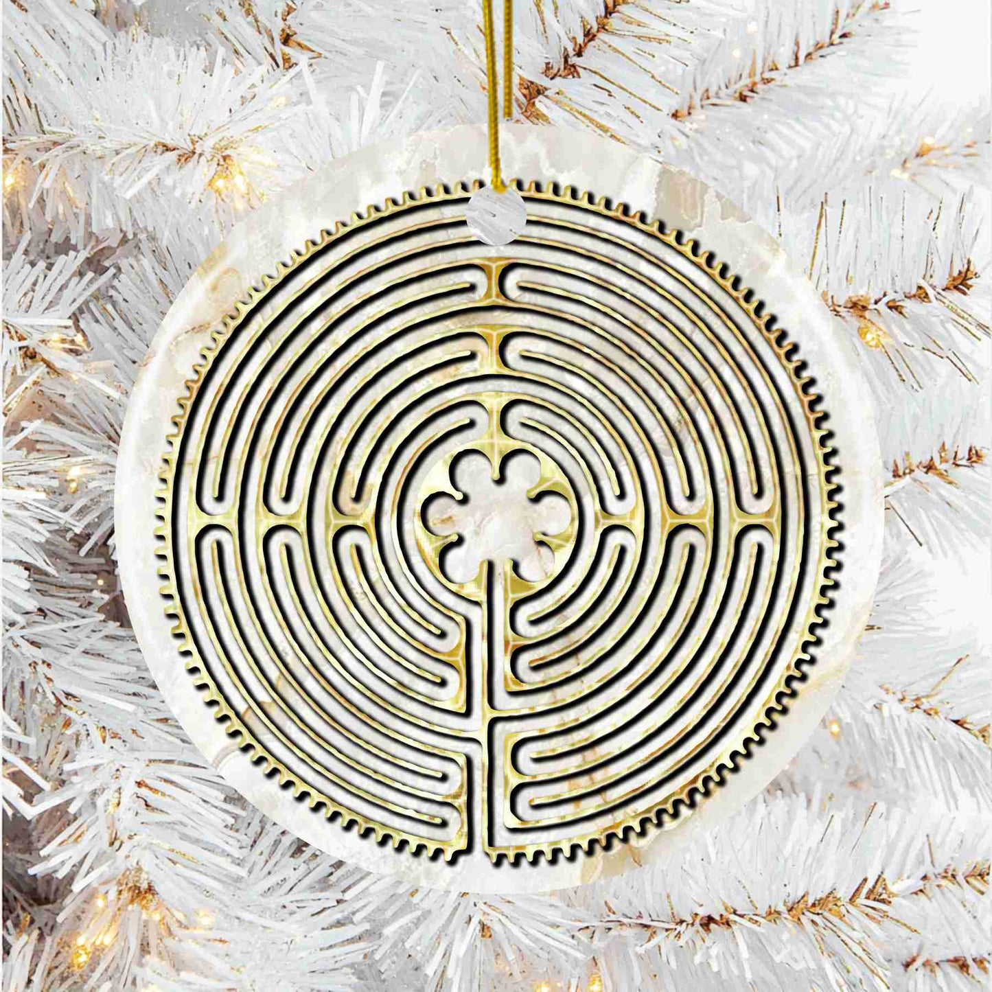 White Chartres Cathedral Labyrinth Christmas Ornament