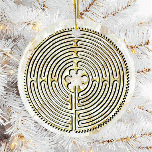 White Chartres Cathedral Labyrinth Christmas Ornament