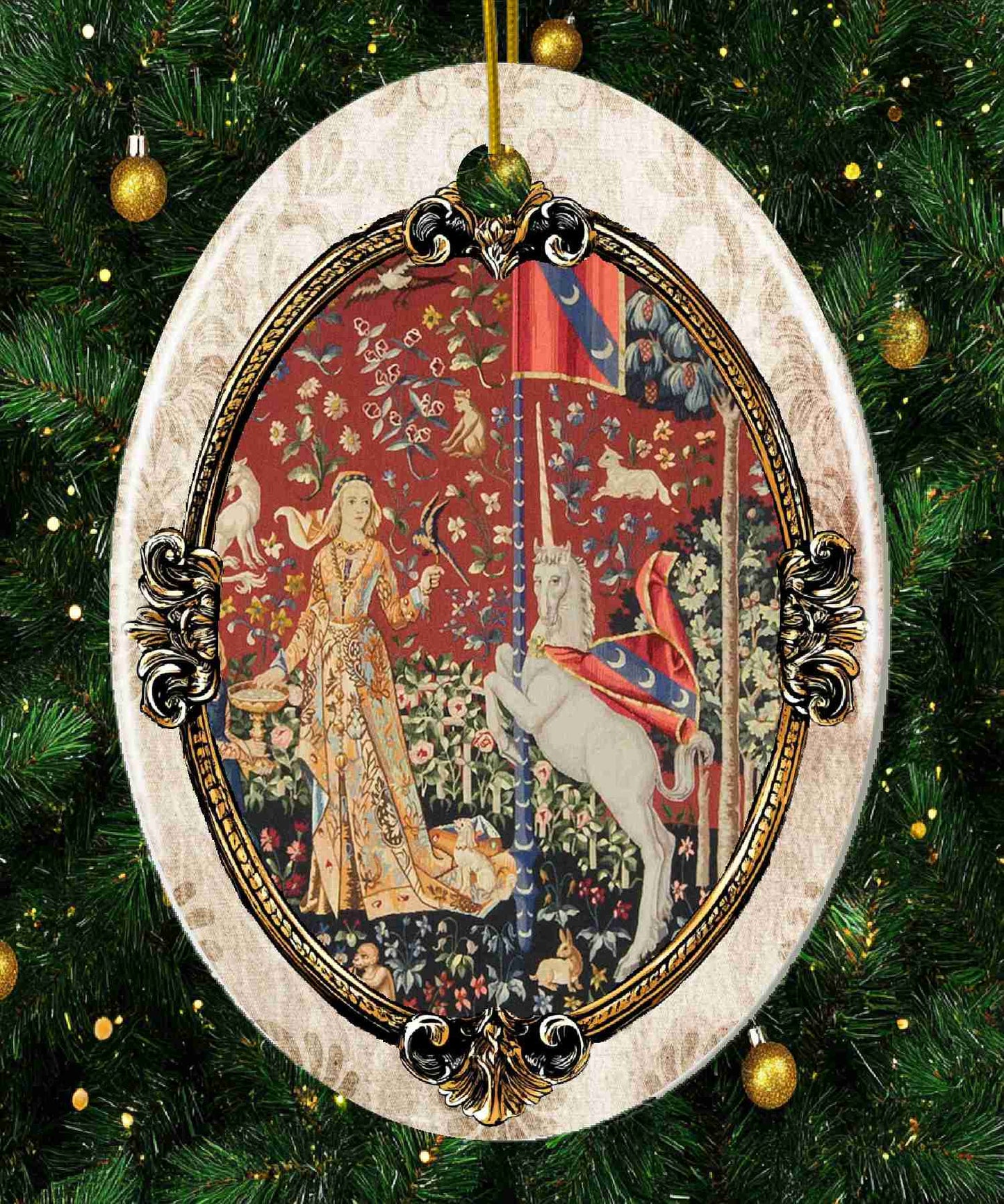 Unicorn Tapestry Ceramic Ornament - Lady and Unicorn