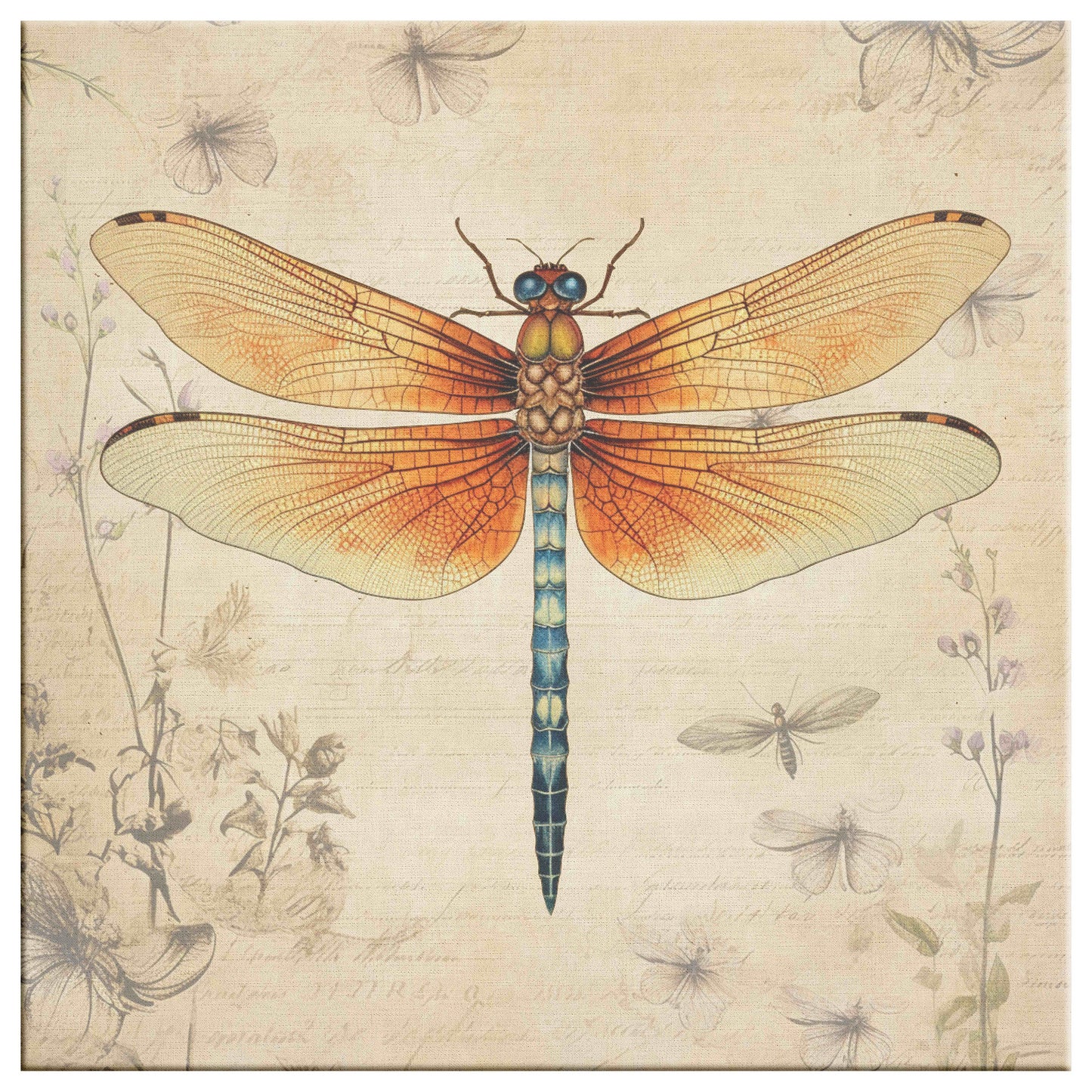 Vintage Dragonfly Canvas Art Print - Orange
