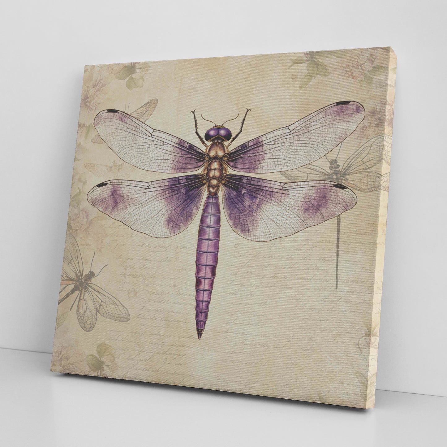 Vintage Dragonfly Canvas Art Print - Purple