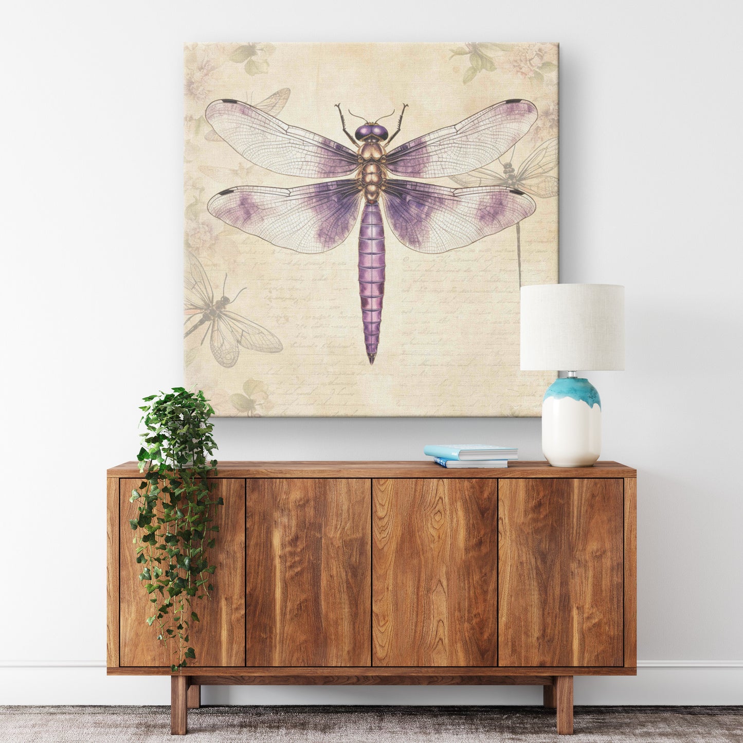 Vintage Dragonfly Canvas Art Print - Purple