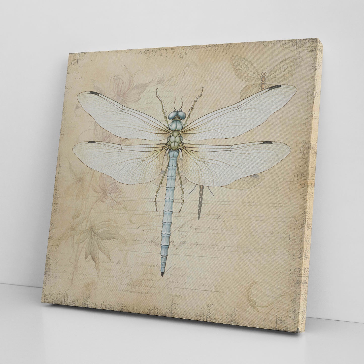 Vintage Dragonfly Canvas Art Print - White