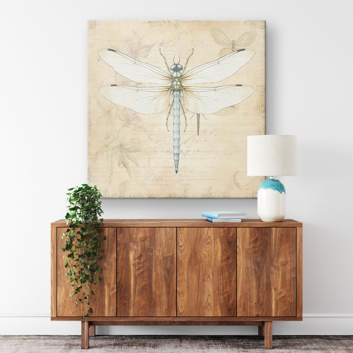 Vintage Dragonfly Canvas Art Print - White
