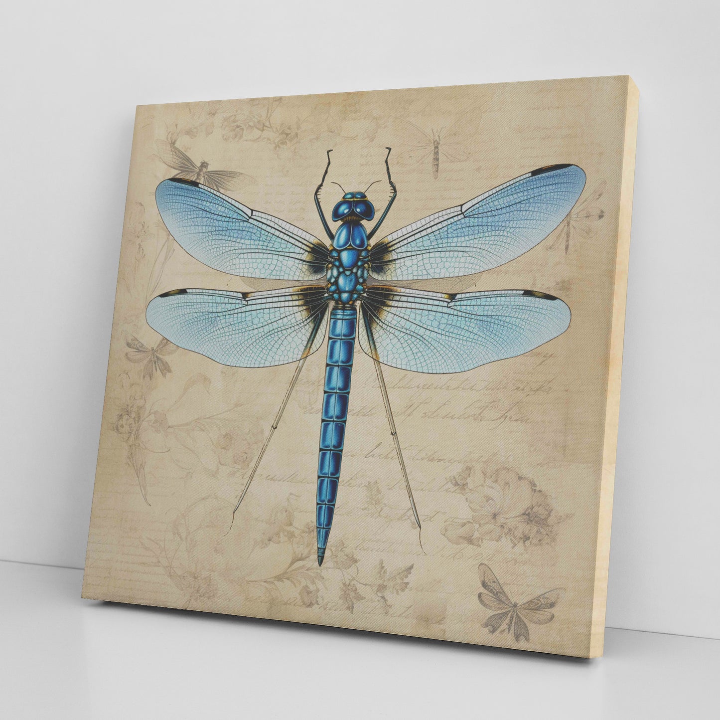 Vintage Dragonfly Canvas Art Print - Blue