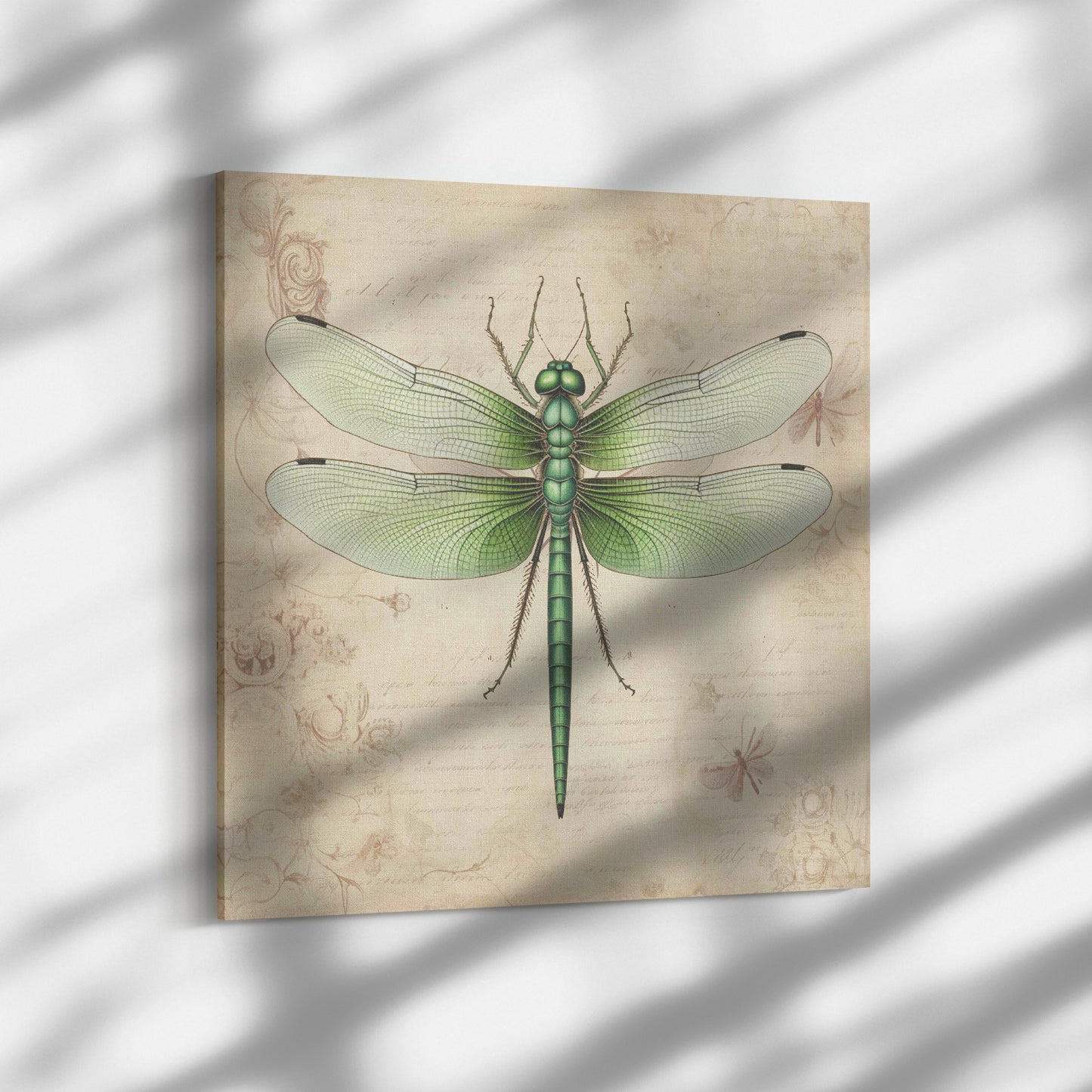 Vintage Dragonfly Canvas Art Print - Green