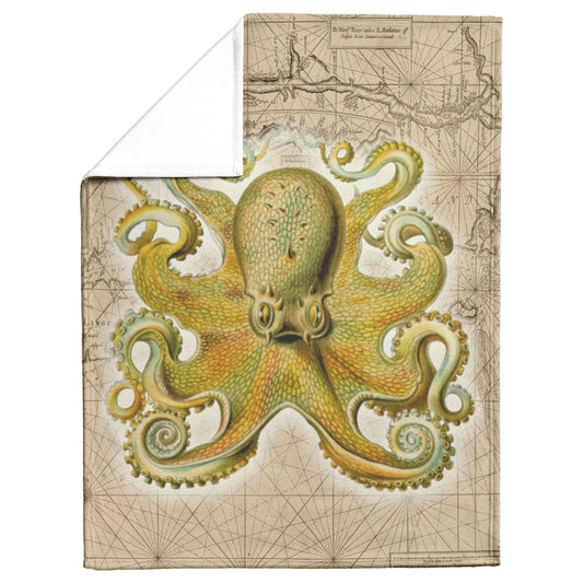 Vintage Nautical Fleece Blanket - Octopus