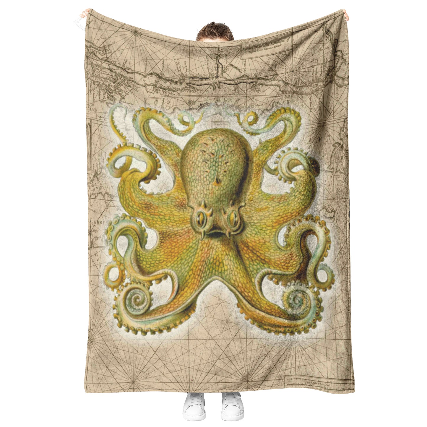 Vintage Nautical Fleece Blanket - Octopus