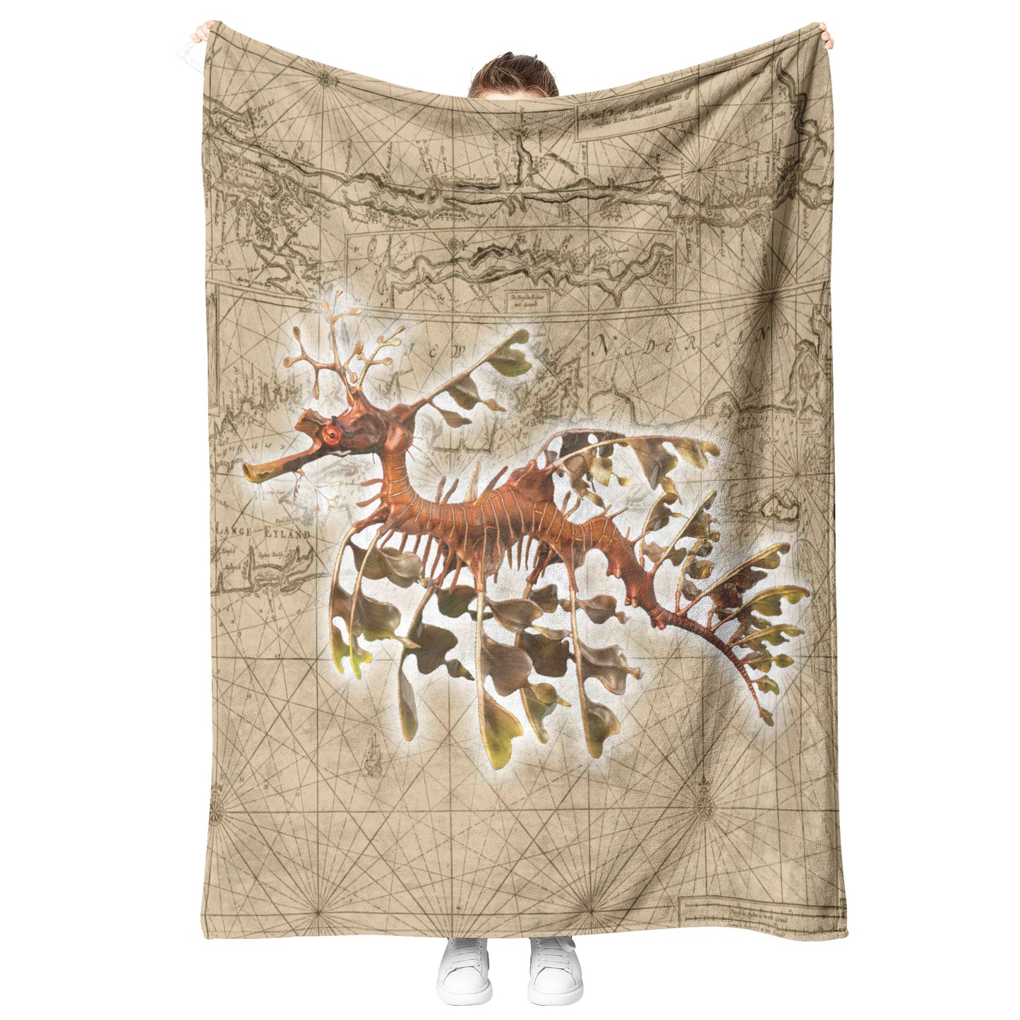 Vintage Nautical Fleece Blanket - Seadragon