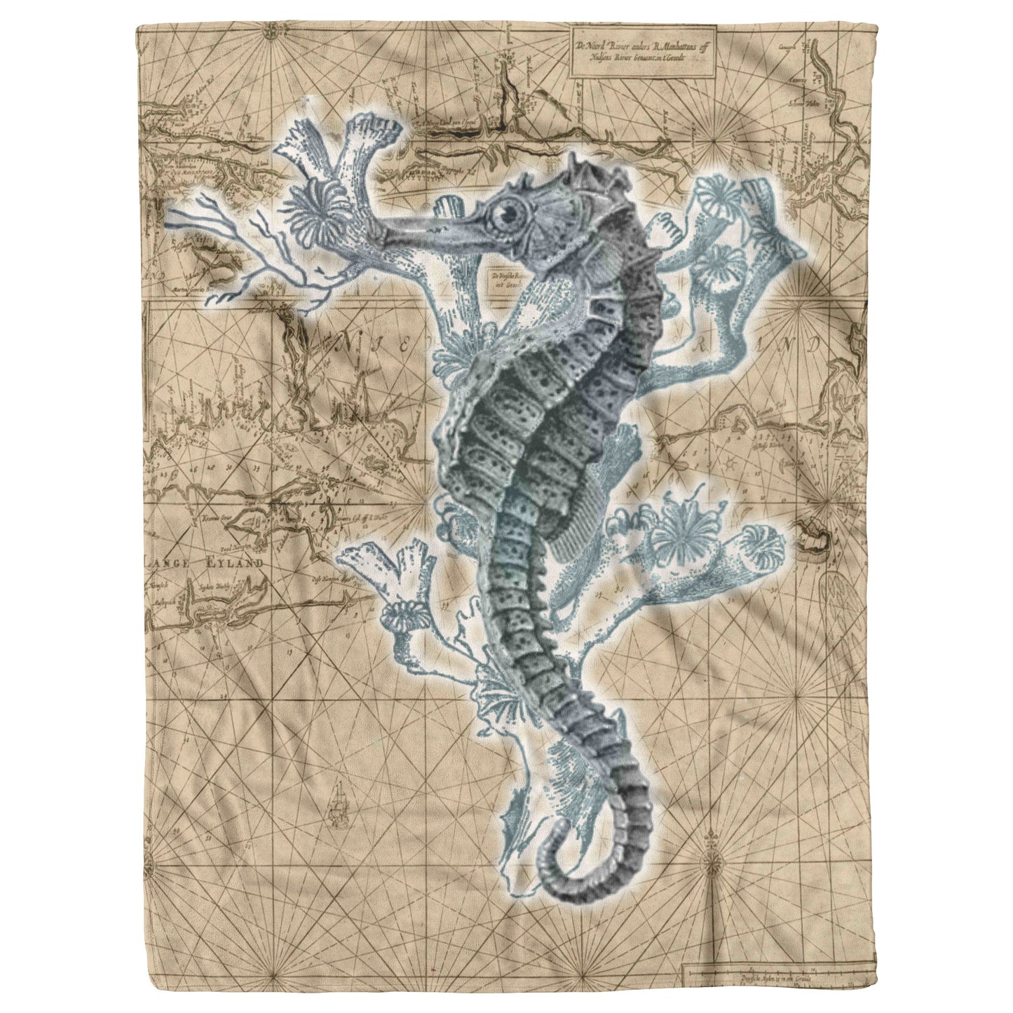 Vintage Nautical Fleece Blanket - Seahorse