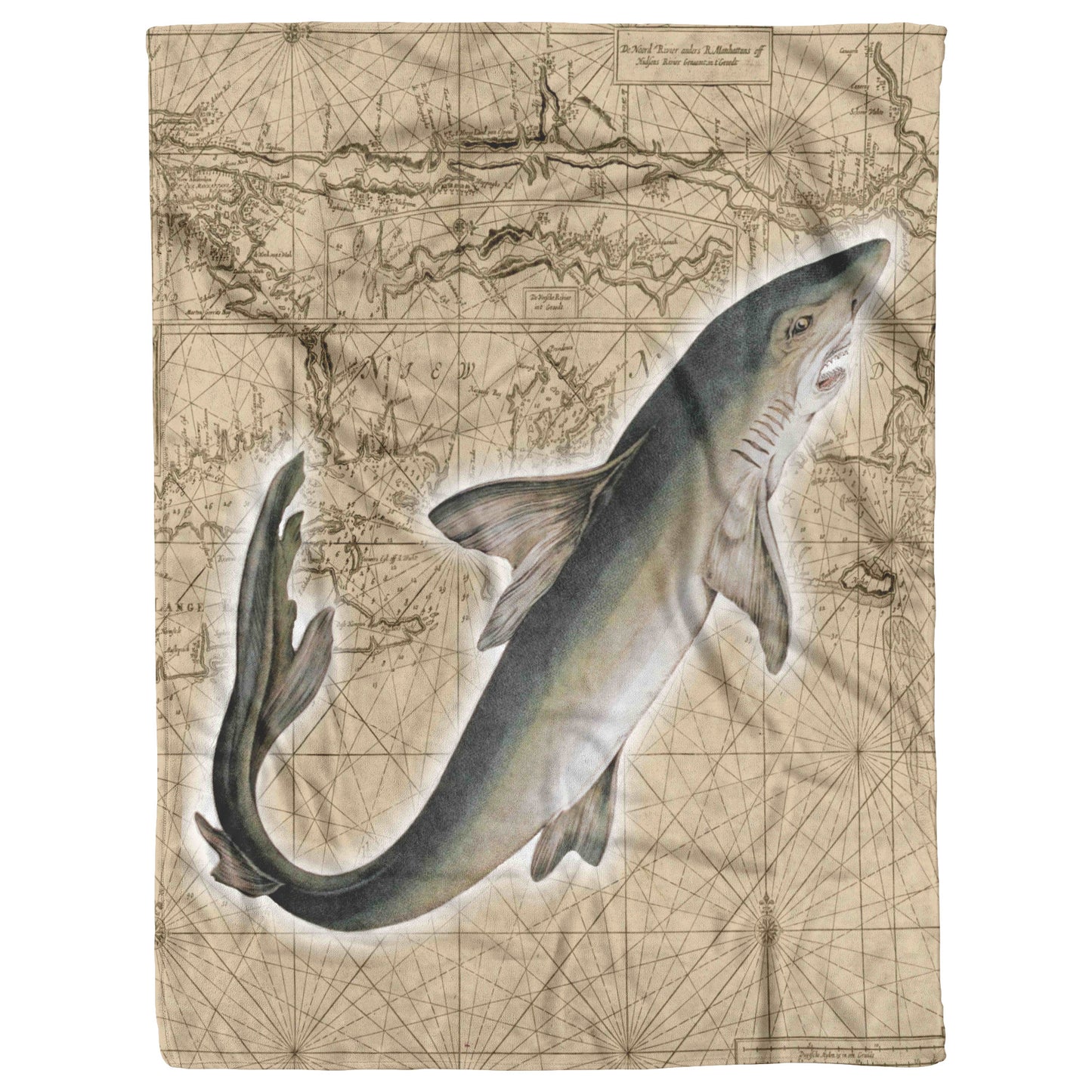 Vintage Nautical Fleece Blanket - Shark