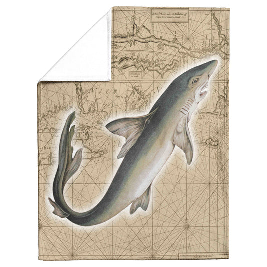 Vintage Nautical Fleece Blanket - Shark