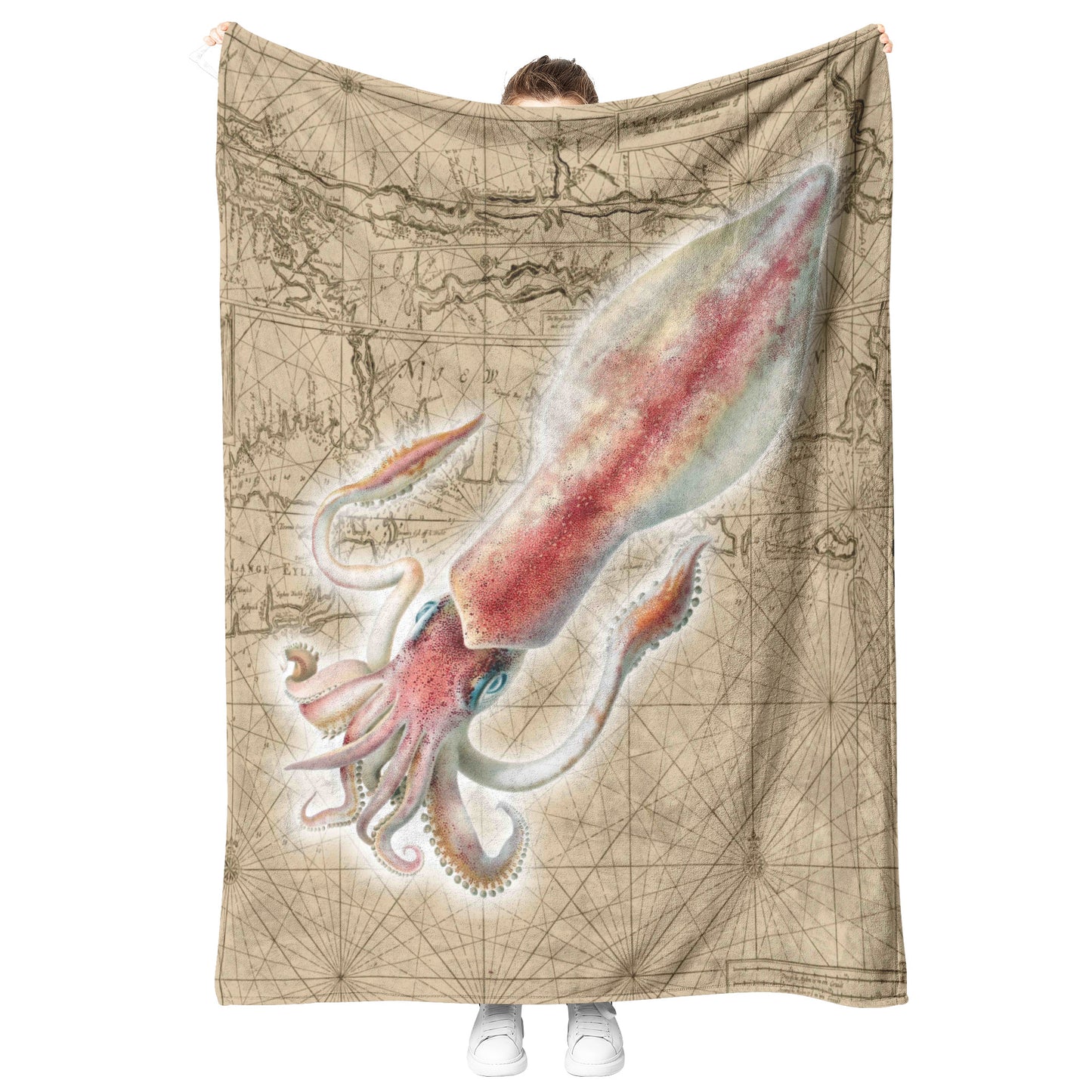 Vintage Nautical Fleece Blanket - Squid