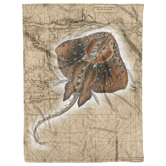 Vintage Nautical Fleece Blanket - Stingray