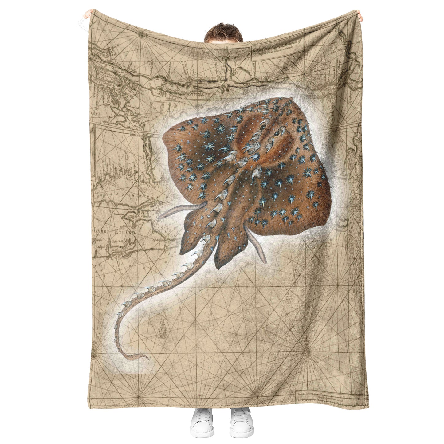 Vintage Nautical Fleece Blanket - Stingray