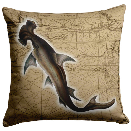 Vintage Nautical Throw Pillow - Hammerhead