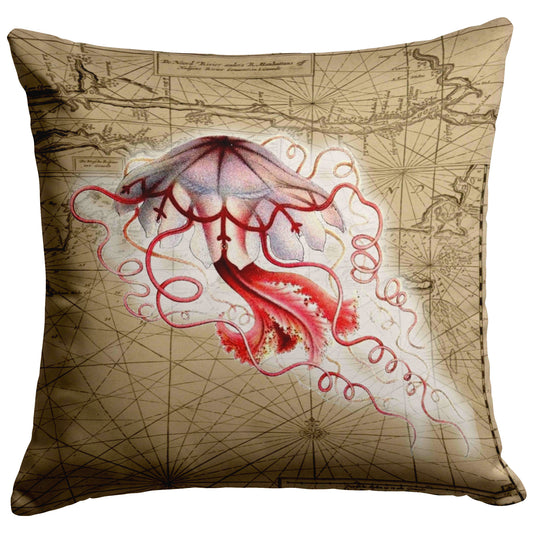 Vintage Nautical Throw Pillow - Jellyfish