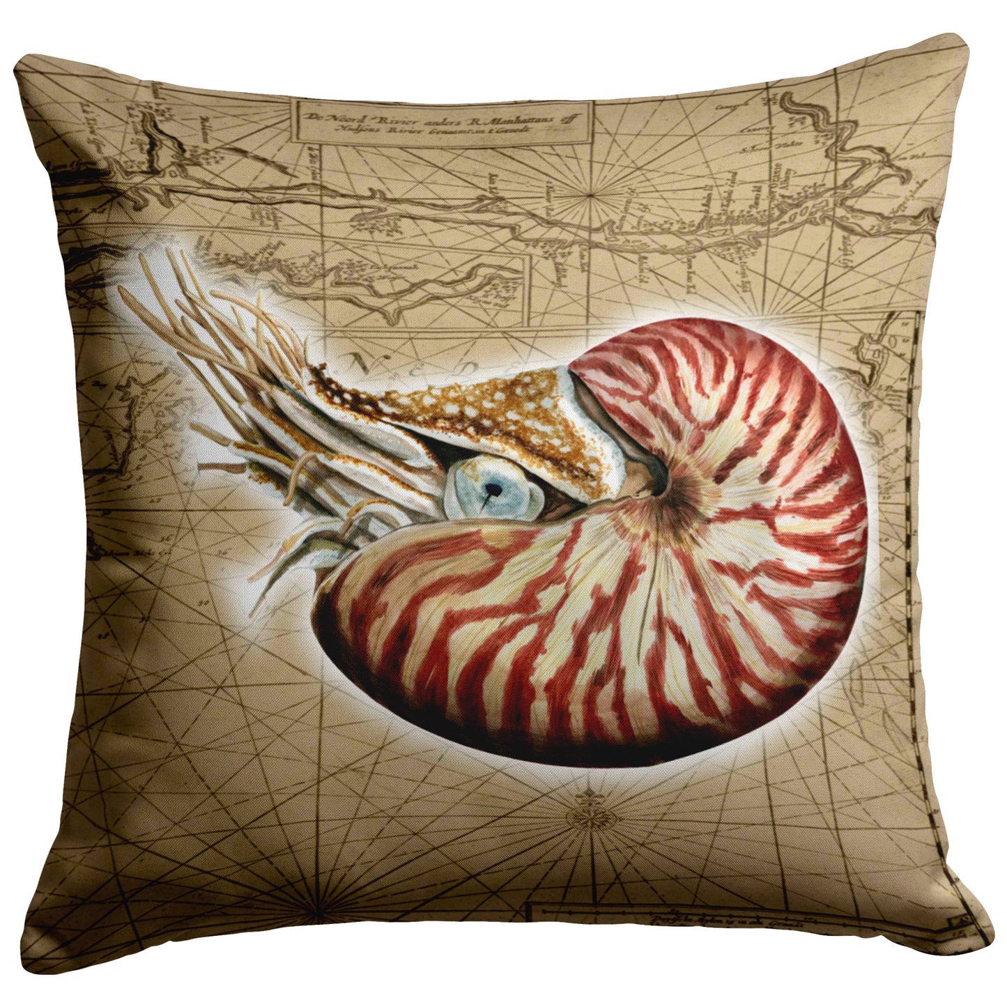 Vintage Nautical Throw Pillow - Nautilis