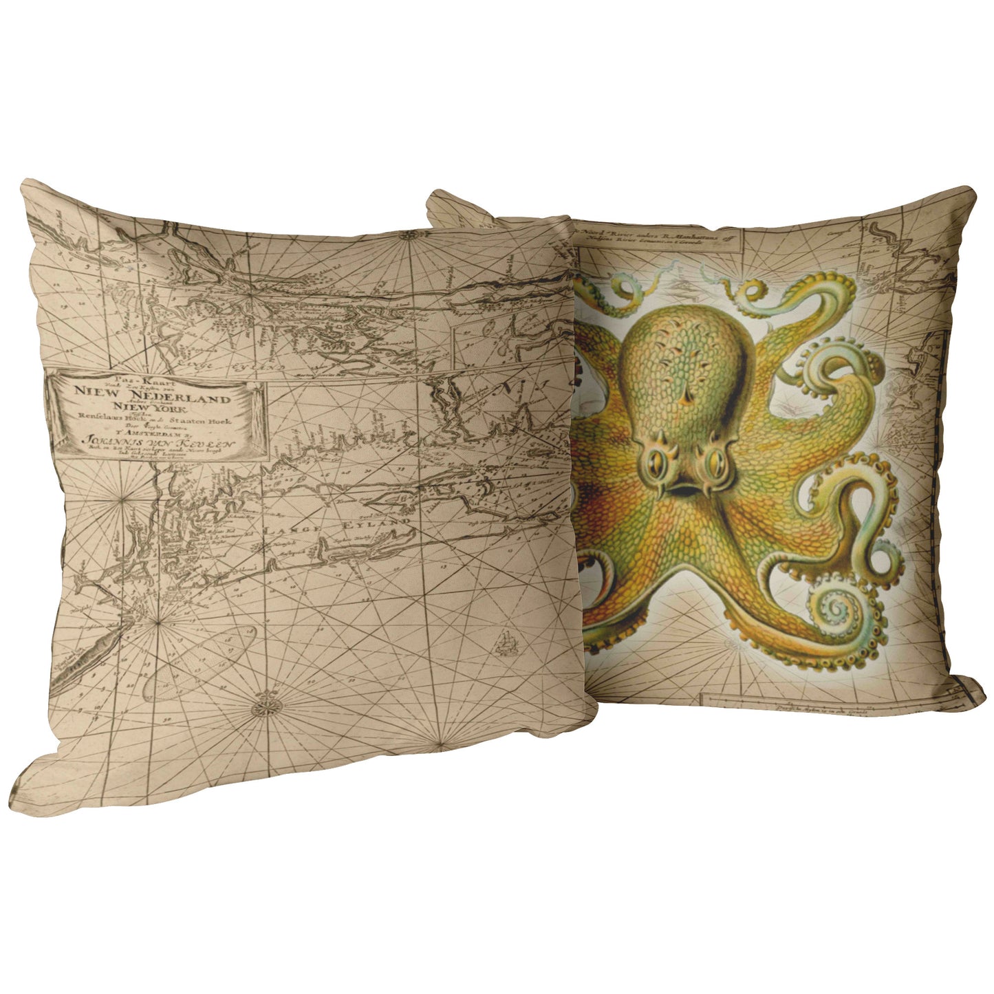 Vintage Nautical Throw Pillow - Octopus